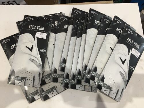 Quantity of 15 x Callaway Apex Tour Men's Left Golf Gloves, Medium/Large