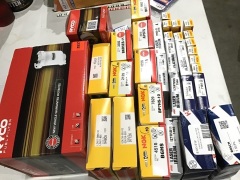 Box of packs of spark plugs, various sizes, and Ryco filters. Please refer to images of items. - 3