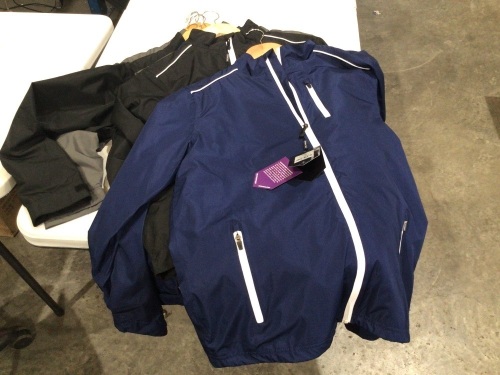 Bundle of 6 men's Island Green waterproof sport jackets, various sizes from M - XL, various colours navy blue, dark grey, black