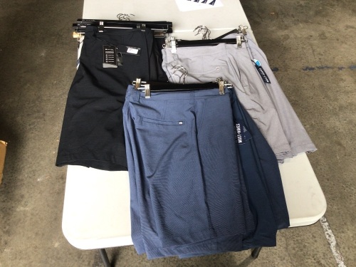 Bundle of 17 Travis Matthew men's shorts, range of colours incl black, blue, grey, sizes 30 - 36