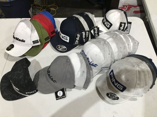 Quantity of 29 x Golf Caps including; TaylorMade, Ping & Titleist
