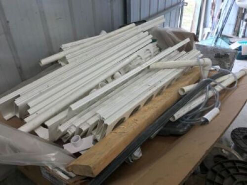 Group lot of contents to table top comprising; PVC plumbing fittings & Rinnai Gas Heater (Contents only)