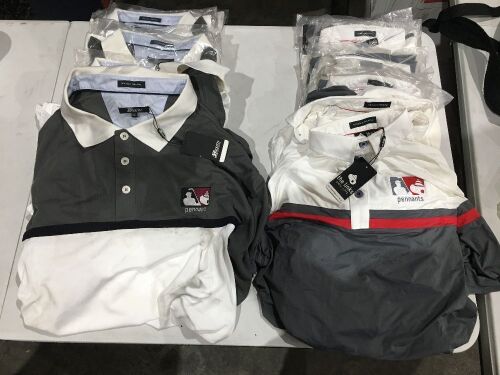 Quantity of 16 x "Pennants" Golf Polo Shirts, 2 Styles, sizes: S, M, L, XL, 2XL, 4XL