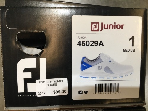 5 x pairs of FJ Junior Golf Shoes, various colours, sizes: 1, 2, 3, 4, 5