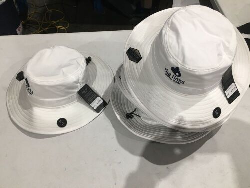 Quantity of 10 x The Links Shell Cove Platinum Cool Air Bucket Hats, White, various sizes