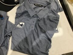 Quantity of 15 "Pennants" Travis Mathew Golf Polo Shirts, Blue or Grey. Sizes: S, M, L, XL, XXL & XXXL including 6 x Rope Caps - 3