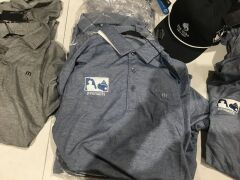 Quantity of 15 "Pennants" Travis Mathew Golf Polo Shirts, Blue or Grey. Sizes: S, M, L, XL, XXL & XXXL including 6 x Rope Caps - 4