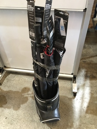 Quantity of 9 x various Golf Umbrellas including; Callaway Holding Bag