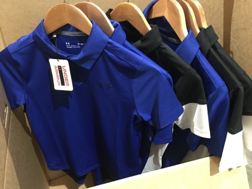 Quantity of 6 x Under Armour Junior Polo Shirts, Blue or Black