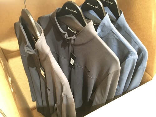 Quantity of 4 x Travis Mathews various Full Zip Weather Jumpers, Charcoal or Blue, sizes: S, L, 2XL