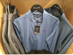 Quantity of 4 x Travis Mathews various Full Zip Weather Jumpers, Charcoal or Blue, sizes: S, L, 2XL - 2