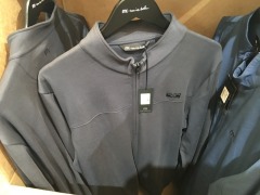 Quantity of 4 x Travis Mathews various Full Zip Weather Jumpers, Charcoal or Blue, sizes: S, L, 2XL - 3