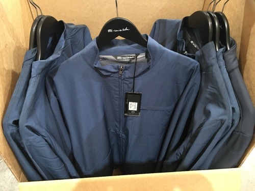 Quantity of 6 x Travis Mathews various Full Zip Weather Jackets, Blue, sizes: S, M, L, XL, 2XL (Includes 5 x Storm Chaser & 1 x Interlude Jacket