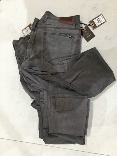 Quantity of 6 x pairs of Travis Mathew Legacy Jeans, Grey, sizes: 32, 34, 36, 38