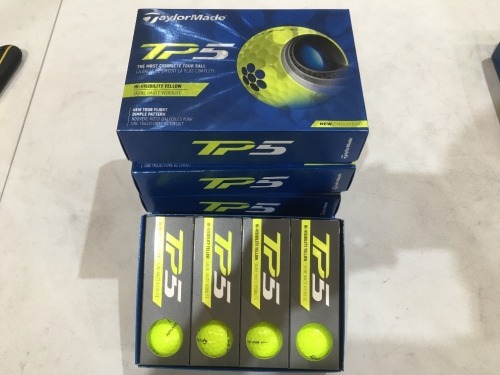 Quantity of 5 x packs of 12 TaylorMade TP5 Hi-Vis Yellow Golf Balls (60 balls in total)