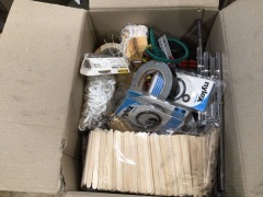 Pallet of assorted golf proshop gear including box of Volvik Marvel limited edition 3 piece premium ball packs, 30+ stainless steel shafts of various grades, box of grips including Grip Master and Golf Pride, box of TecFlex and FJ gloves, box of fox water - 6