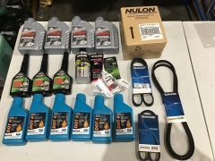 Box of Titan Sintofluid, Dayco v belts, Dot 4 radiator stop leak, etc. Please refer to images of items. - 2