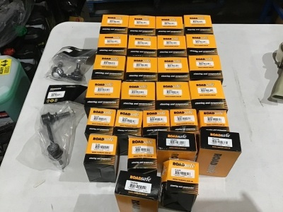 Box of steering and suspension kits. Please refer to images of items.