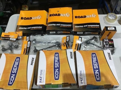 Box of fuel injection hoses, steering and suspension kit etc. Please refer to images of items.