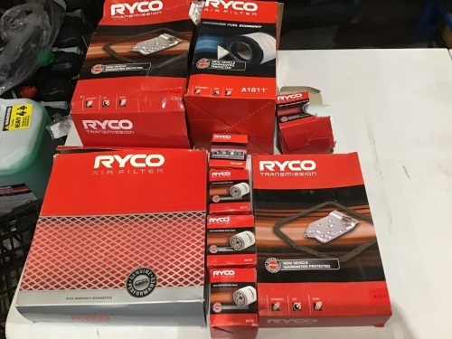Box of Ryco air filter/oil filters. Please refer to images of items.