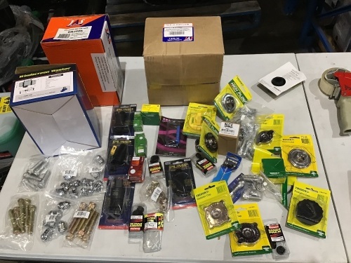 Box of starter motors, alternators, windscreen washer, thermostats, radiator caps, windscreen pumps etc. Please refer to images of items.
