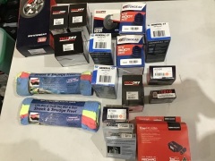 Box of spark plugs, wheel bearing kits, brake pads, cv boot kits etc. Please refer to images of items. - 2