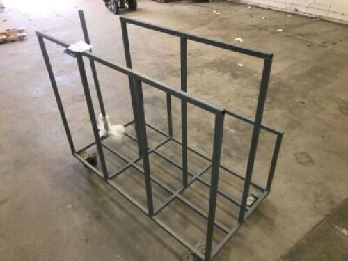 Miscellaneous Rack/Trollies comprising; 1 x Fabricated stock trolley; 3 x Fabricated pallet dollies; 1 x Galvanised steel shelf