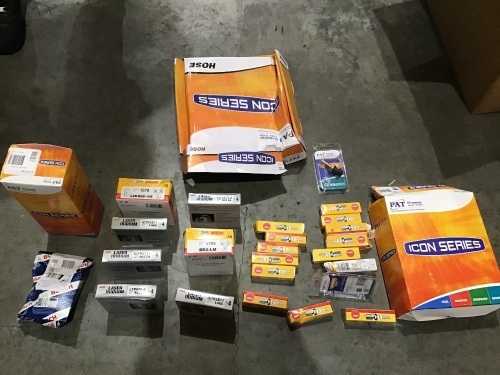 Box of spark plug packs, ignition lead coil, water pump etc. Please refer to images of items.