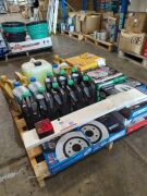 Bulk pallet of Burson oil, coolant, Penrite oil, Chemtech heavy duty degreaser, disc break rotors, trailer board. Please refer to images of items. - 3