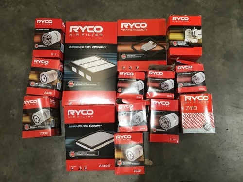 Box of Ryco oil/ air filters. Please refer to images of items.