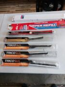 Box of assorted windscreen wiper blade sets, including Motorgear, Trico, Bosch Eco - refer to pictures for model numbers, Permaseal rocker cover sets, manifold gasket, oil pan set, rocker cover kit - Please refer to images of items. - 2