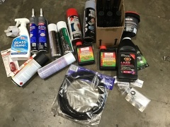 Box of oils, glass cleaners, radiator and cooling system oil remover, engine conditioner etc. Please refer to images of items. - 2