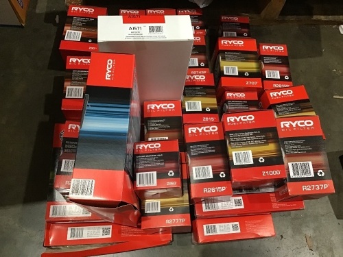 Box of Ryco air filter, and oil filters. Please refer to images of items.