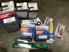 Box of water pumps, sealed beams, high temp silicone, double sided tape, etc. Please refer to images of items