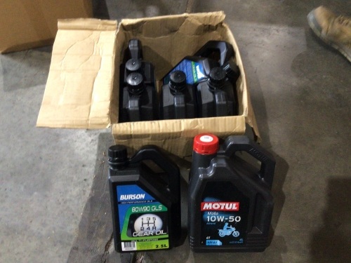 Bundle of 6 x Burson gear oils and 1x Motul 10w-50 oil. Please refer to images of items.