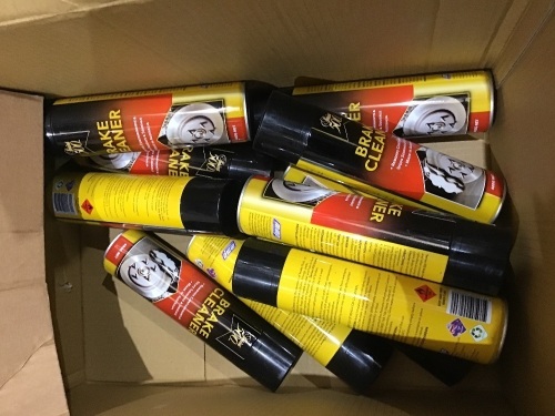 Box of brake cleaner, fuel system cleaner etc. Please refer to images of items.