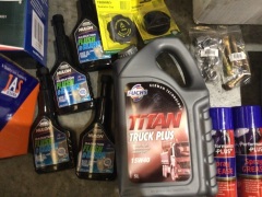 Box of engine oil, grease, alternator, air dryer cartridge, radiator flush clean, fuel caps & More. Please refer to images of items. - 4