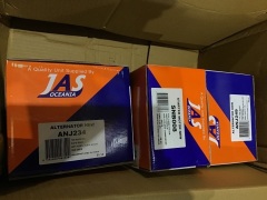 Box of alternators, starter motors, v belts etc. Please refer to images of items. - 2