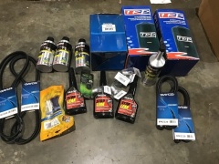 Box of heavy duty engine treatment, air dryer cartridges, v belts, stop leak conditioner etc. Please refer to images of items. - 2