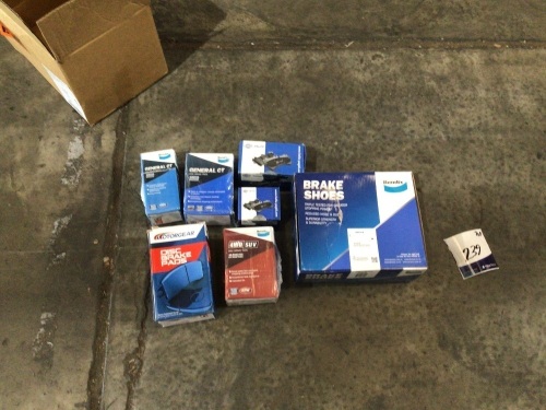 Box of assorted brake pads. Please refer to images of items. 