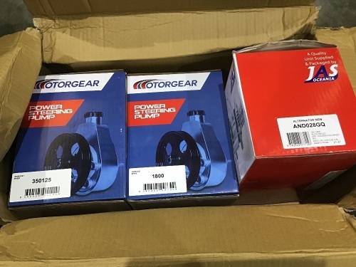 Box of 2 x power steering pumps and 1 x alternator. Please refer to images of items.