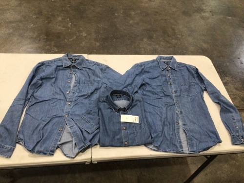 Box of 3 x Uniqlo Men's Blue Long Sleeve Slim Fit Denim Shirt (All XS Size)