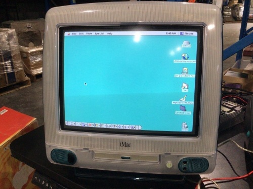 Apple iMac G3 Desktop Computer in Bondi Blue, with Keyboard, Mouse, and Software Disk Pack, in Original Packaging