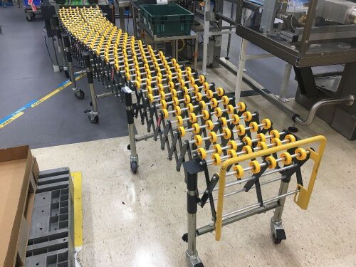 Concertina Roller Conveyor Section, Steel Frame, Poly Rollers, on Castors