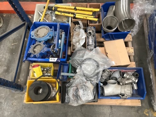 Assorted stainless steel fittings, camlock fittings, assorted butterfly valves and quantity of gasket and seal cord