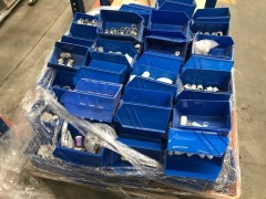 Assorted electrical pvc & metal glands, plugs, elbows and fittings majority in Fischer storage tubs - 3