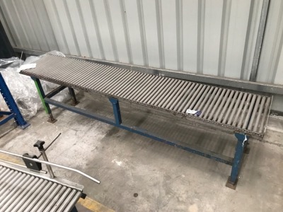 Stainless steel roller conveyor on steel frame