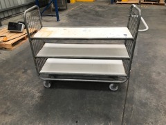 3 Tier stock trolley steel frame chipboard shelves,