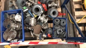 Assorted stainless steel and pvc valves various sizes, reduction couplings and blanking plates