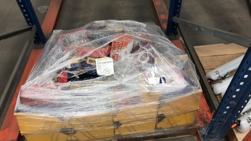 Pallet of assorted fixings from workshop store. Nuts, bolts, washers screws etc